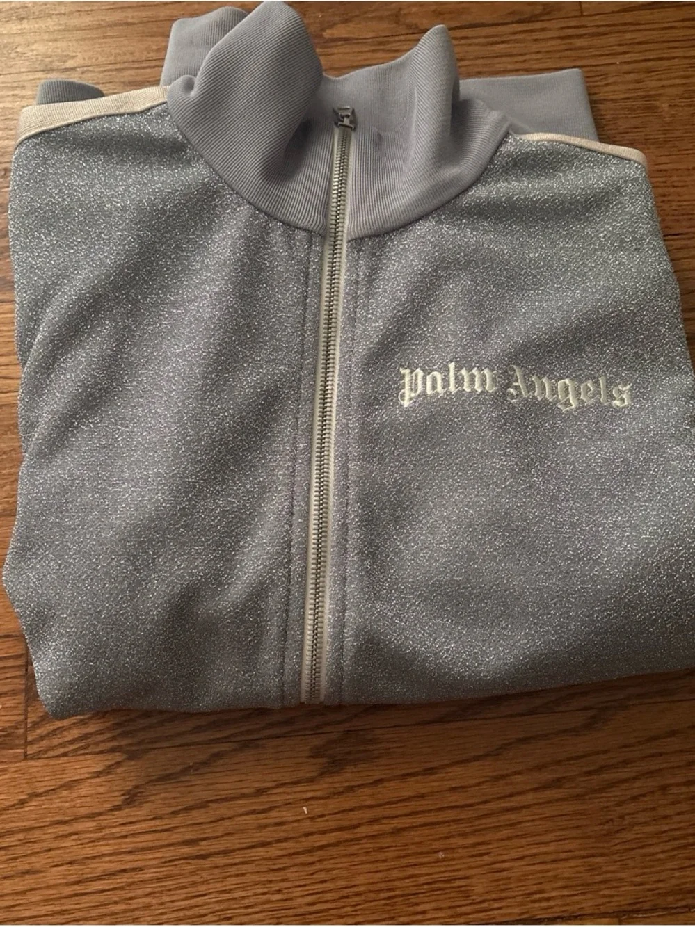 Palm Angels Silver Glitter and Cream Stripe Track Jacket